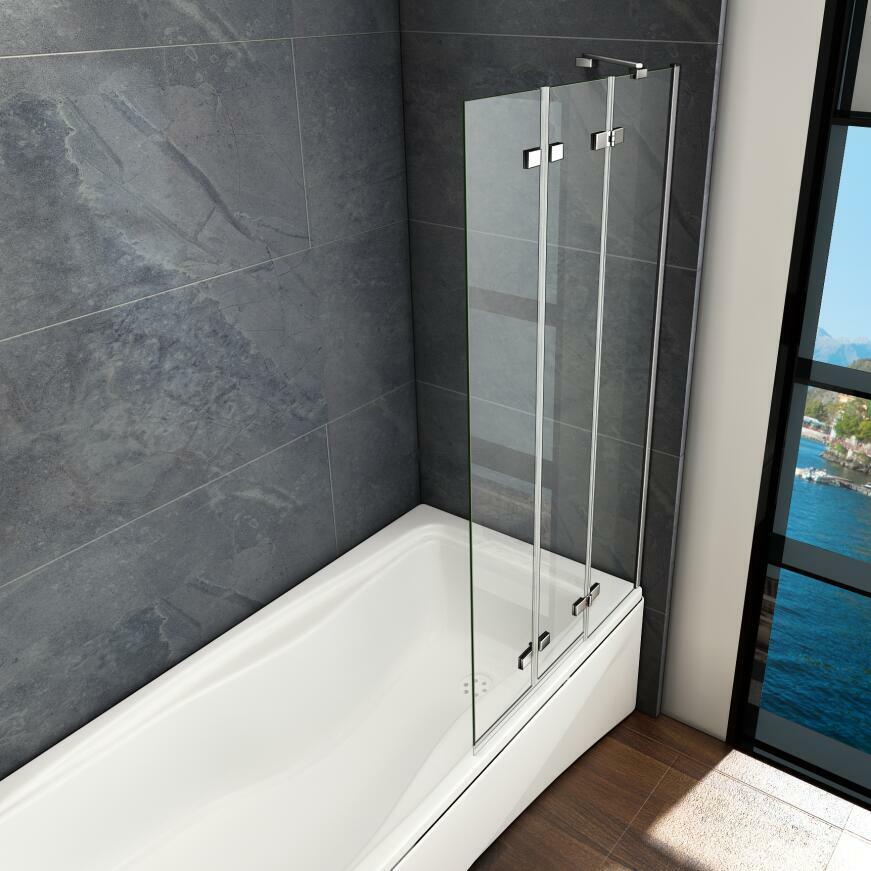 Folding Bath Shower Screen 3 Fold 100x140CM Tempered Glass - Image 3