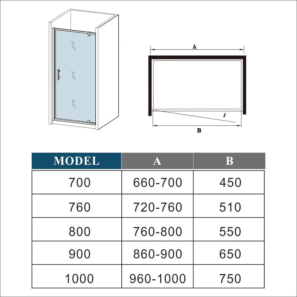AICA 100x185cm Black Pivot Shower Door Enclosure - Image 4