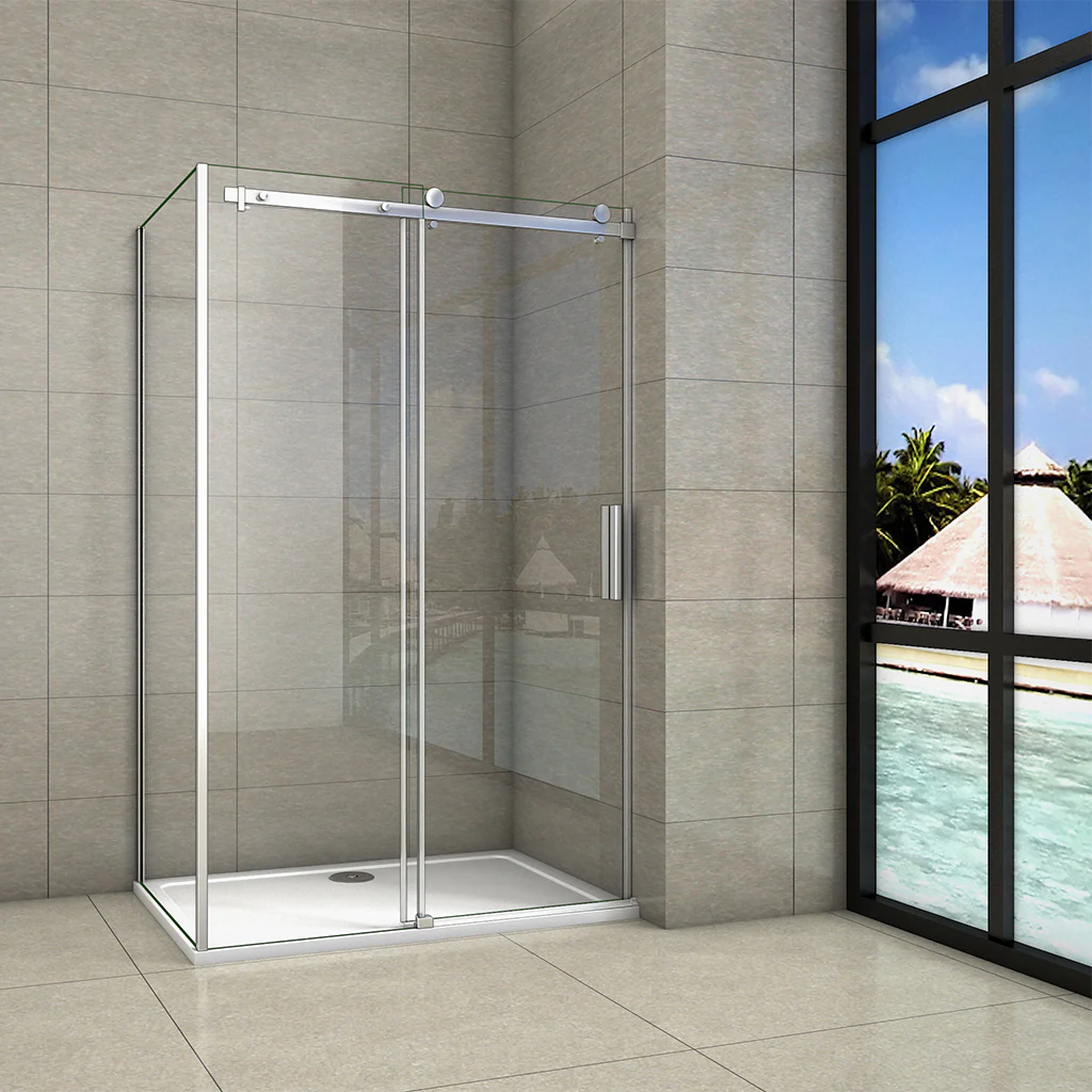 AICA BATHROOM Frameless Sliding Shower Enclosure Glass Door 100x70CM - Image 3