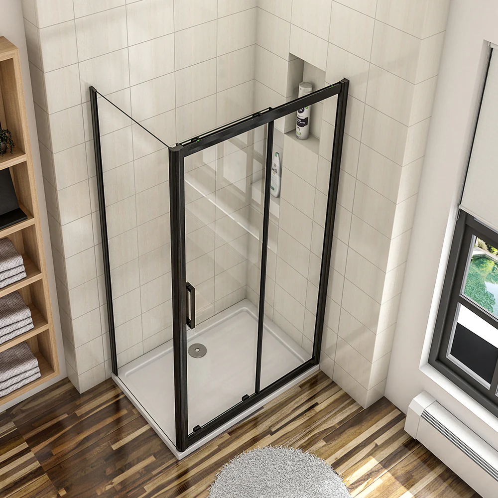 AICA 150x80CM Black sliding shower Enclosure 8MM NANO Glass - Image 3