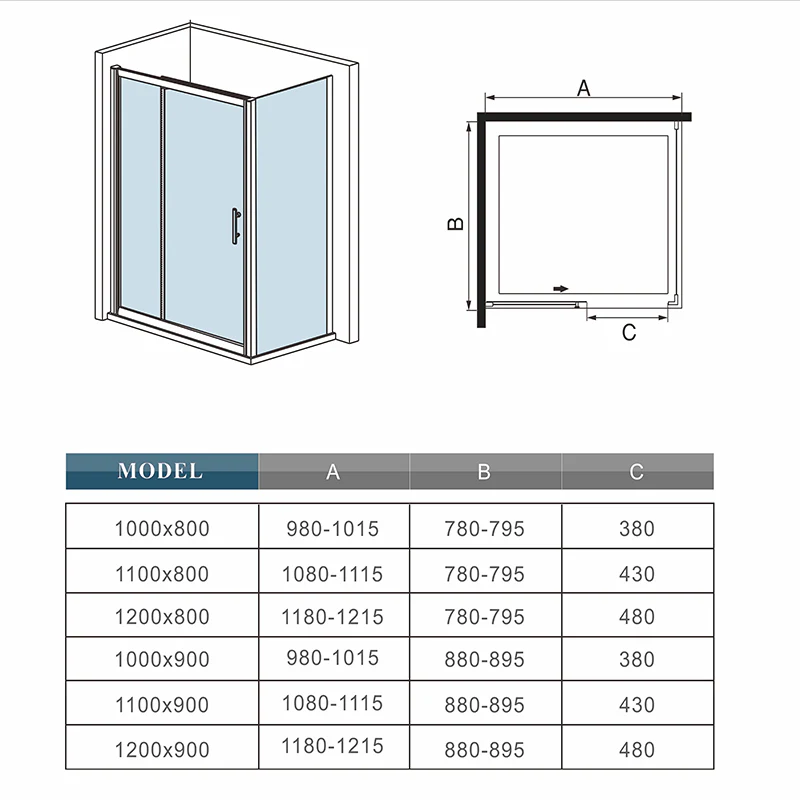 AICA 150x80CM Black sliding shower Enclosure 8MM NANO Glass - Image 5