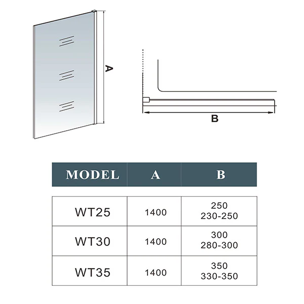 250/300/350mm Bath Shower Screen Fixed Panel - Image 3