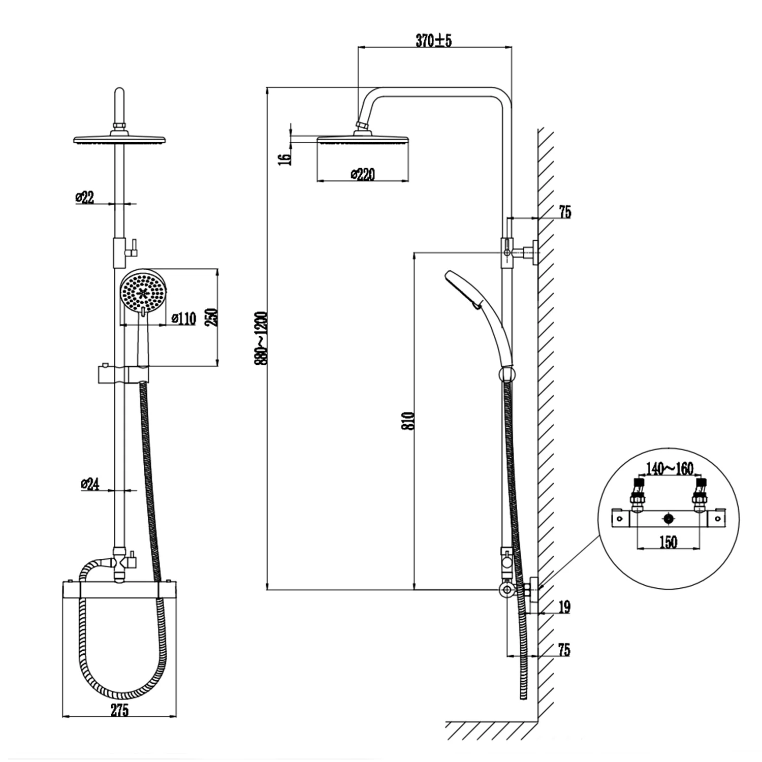 AICA Bathroom Ajustable 9 Stainless steel Top Spray  Thermostatic Shower Mixer Set - Image 10