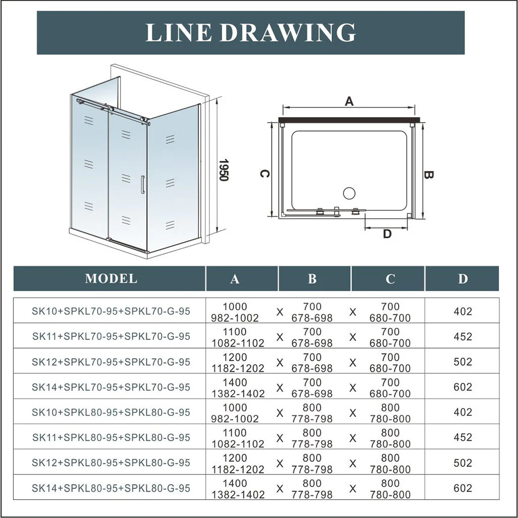 AICA bathrooms Sliding shower enclosure screen panel 120x70x195 - Image 5