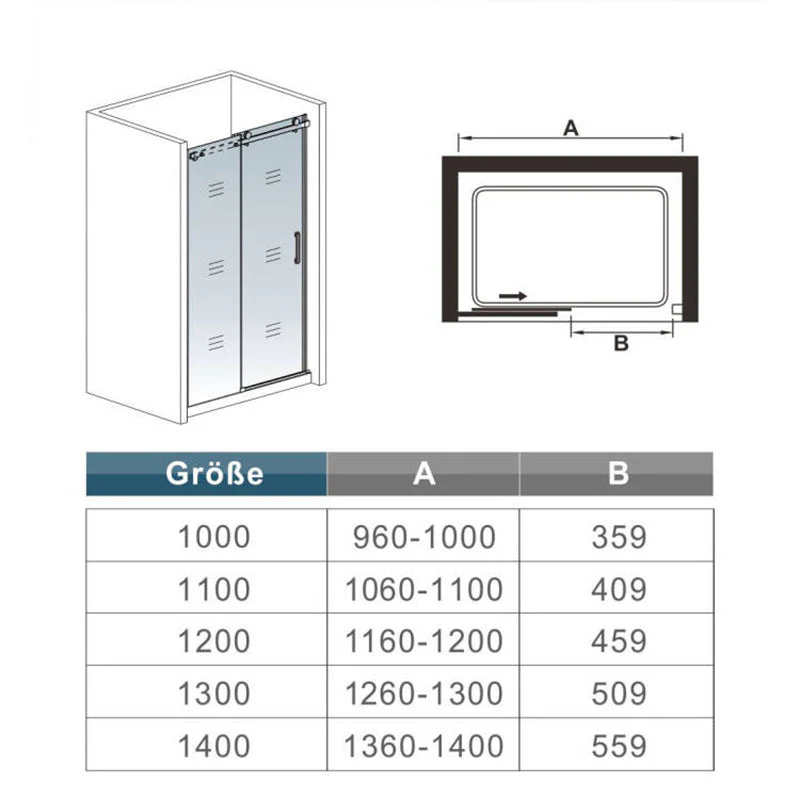 AICA Black Frameless Sliding Shower Door Glass 100x195cm - Image 5