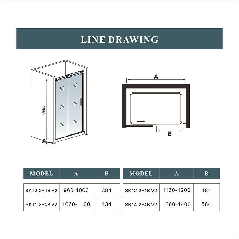 AICA Frameless Glass Sliding Shower Door 120x195cm - Image 5