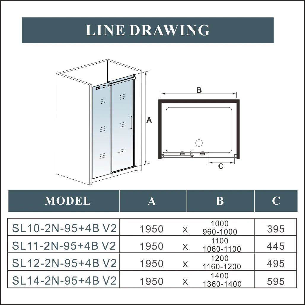 AICA Frameless Sliding Shower Glass Door 110x195cm - Image 4