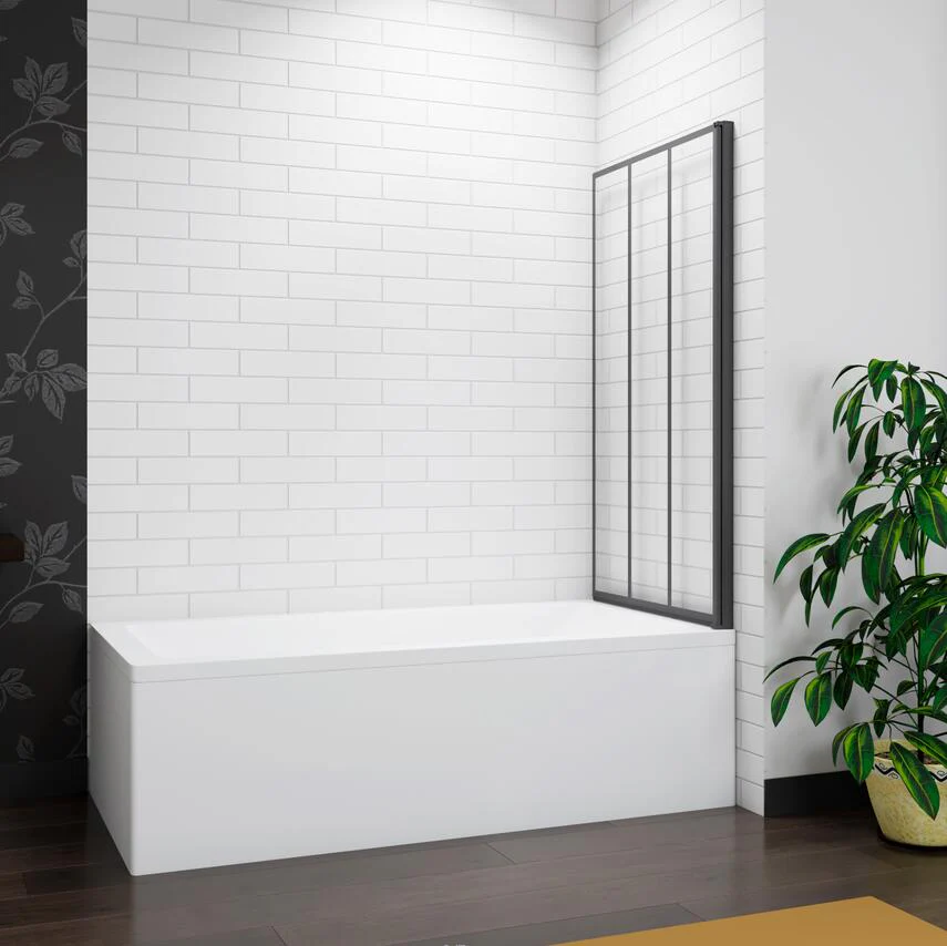 70x140cm Pivot Shower Bath Screen Frameless Black Silk Glass Panel - Image 6