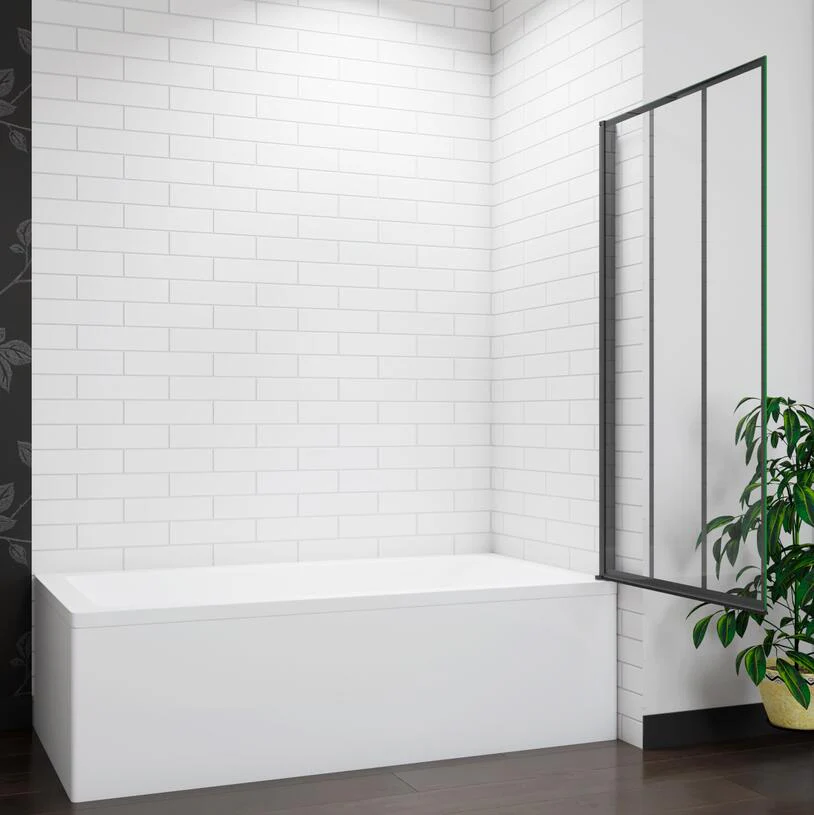 70x140cm Pivot Shower Bath Screen Frameless Black Silk Glass Panel - Image 7