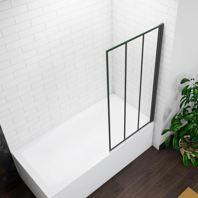70x140cm Pivot Shower Bath Screen Frameless Black Silk Glass Panel - Image 8