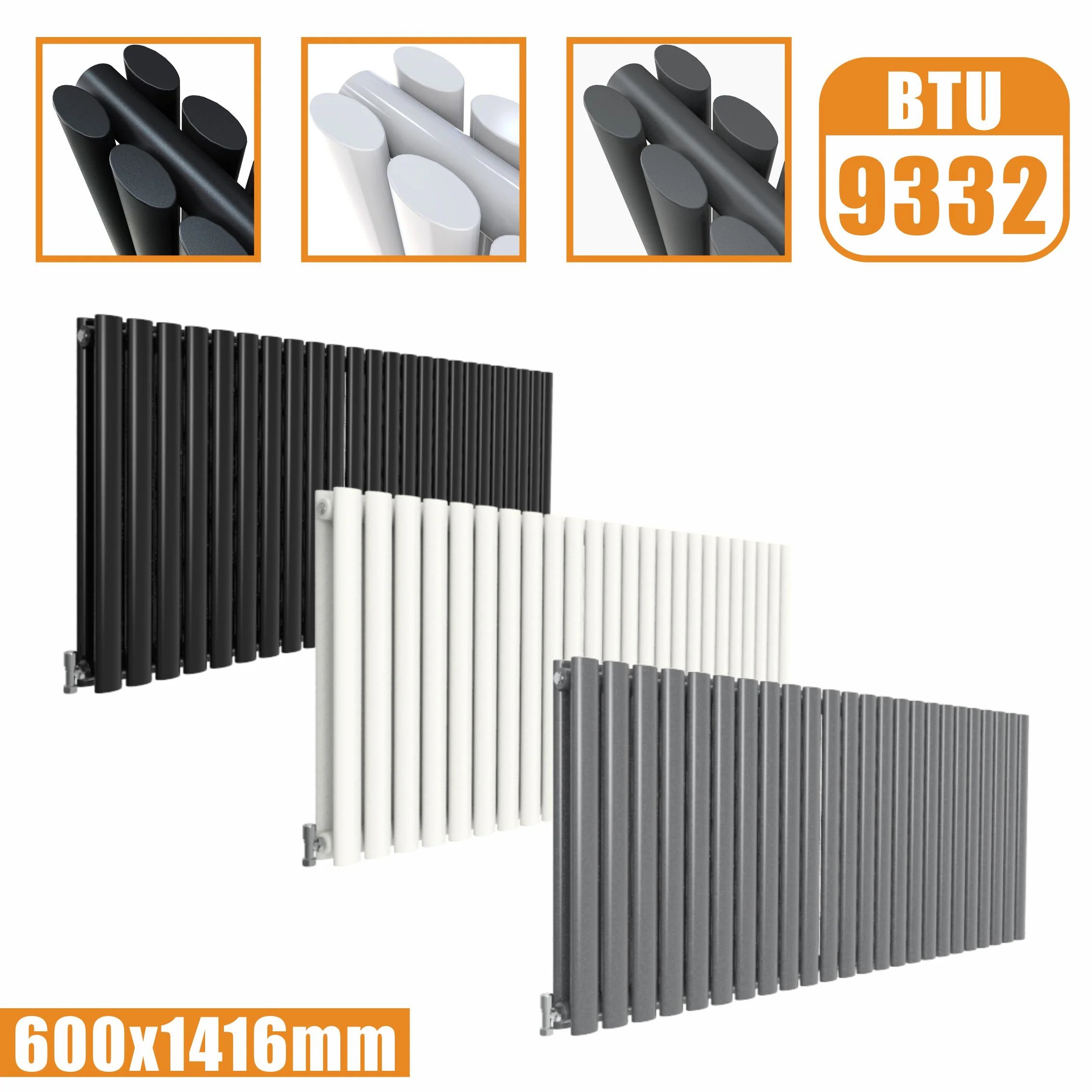 Horizontal Oval Column Anthracite & White Designer Central Heating Radiator UK - Image 14