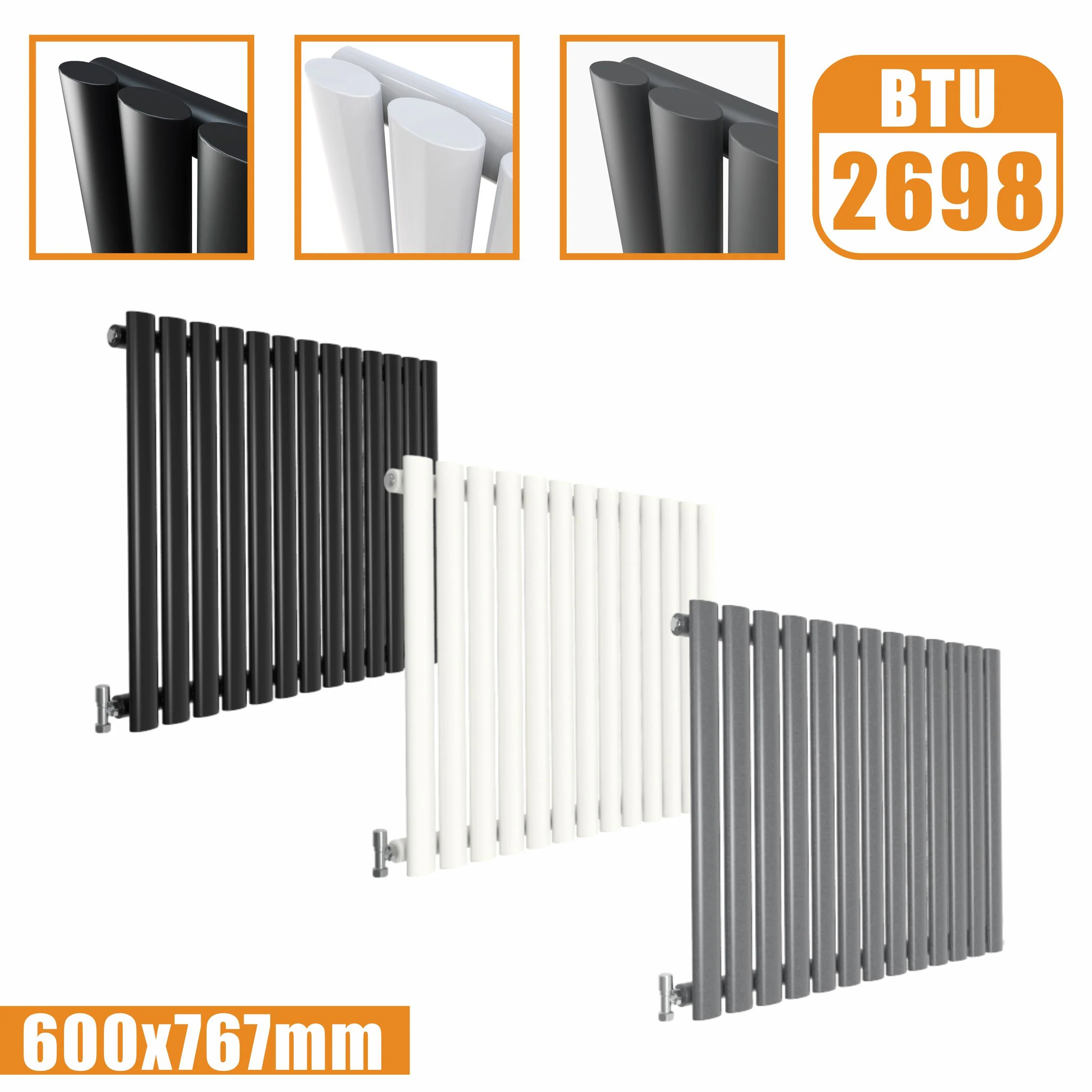 Horizontal Oval Column Anthracite & White Designer Central Heating Radiator UK - Image 18