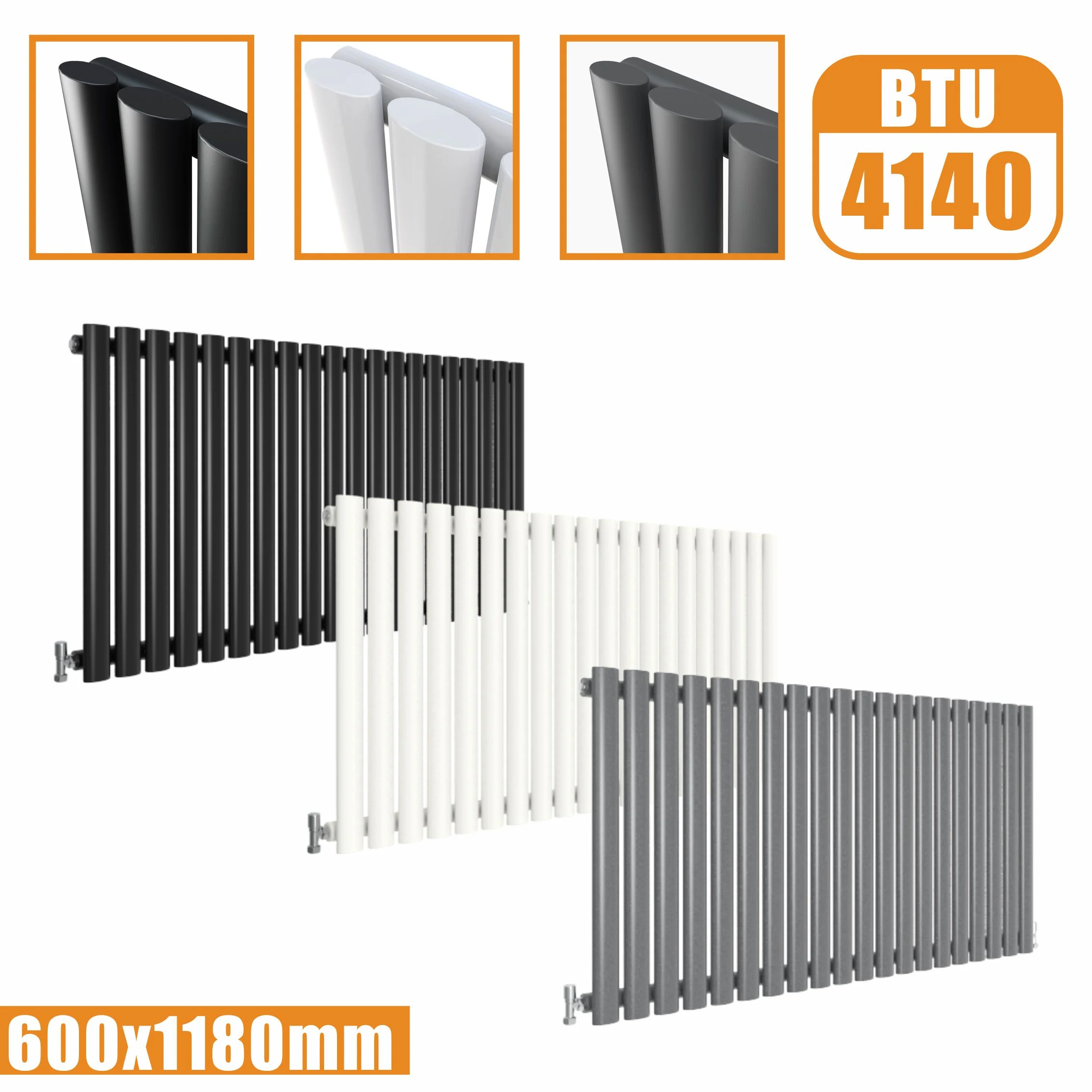 Horizontal Oval Column Anthracite & White Designer Central Heating Radiator UK - Image 20