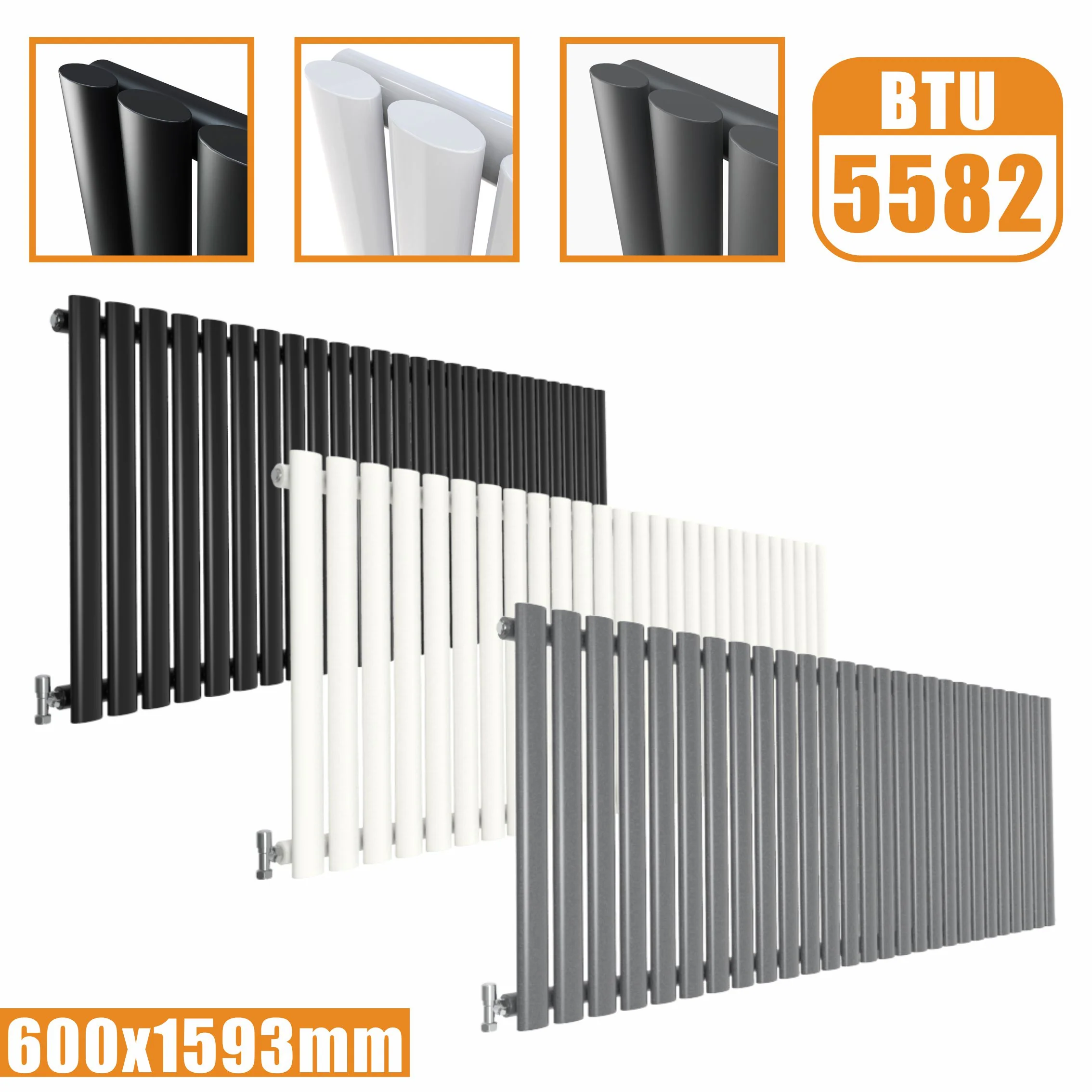 Horizontal Oval Column Anthracite & White Designer Central Heating Radiator UK - Image 22