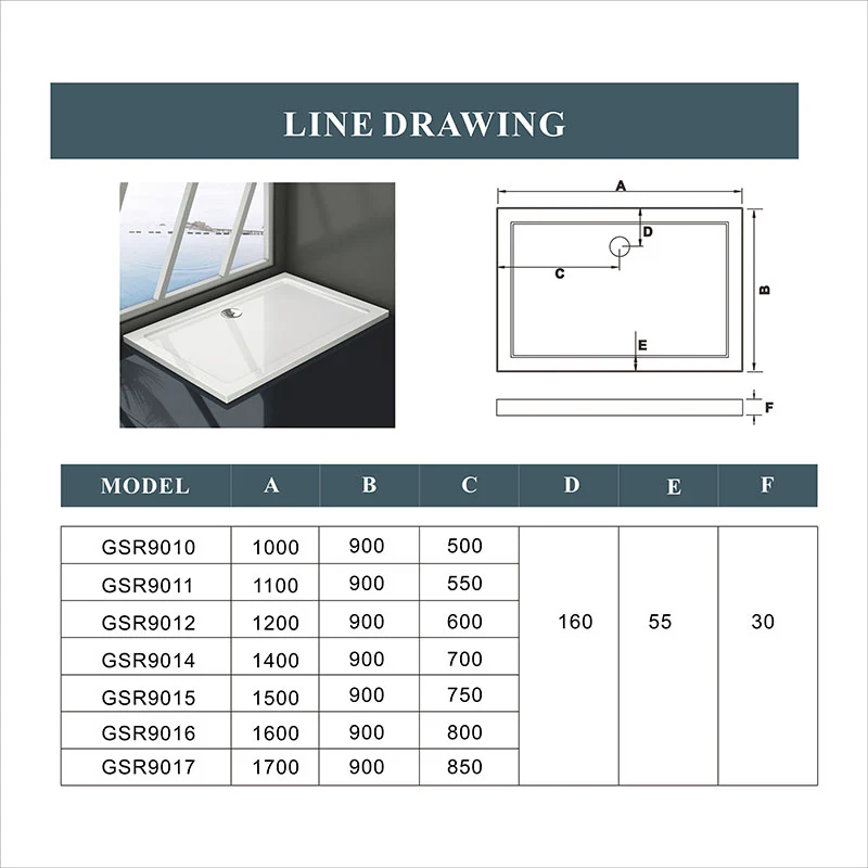 Shower Enclosure Rectangle Square White Stone Tray - Image 8