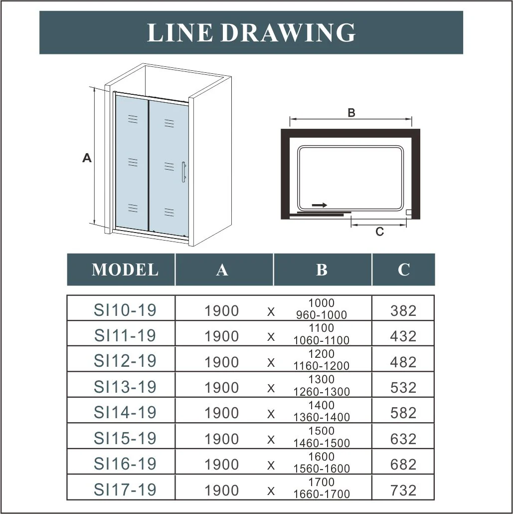AICA Sliding Shower Enclosures Glass Door Rectangle 100-170cm - Image 21