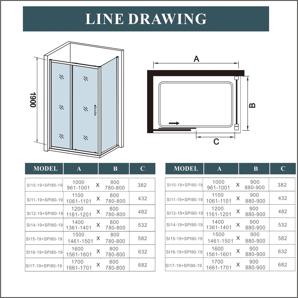AICA Sliding Shower Enclosures Glass Door Rectangle 100-170cm - Image 22