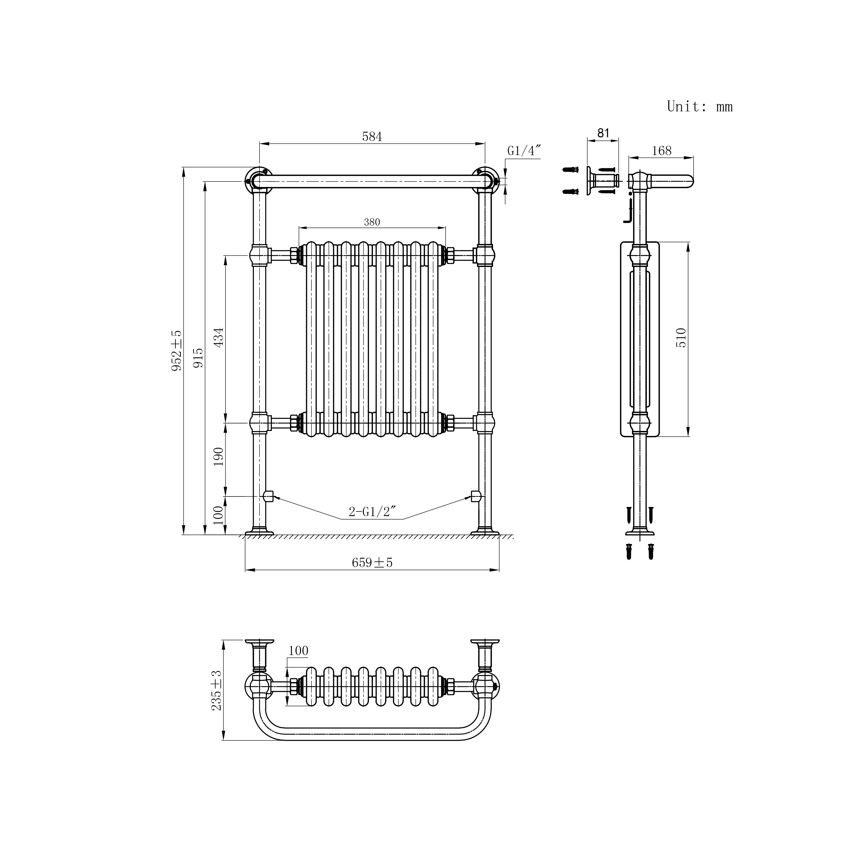 Horizontal Victorian Style Traditional Cast Iron Columns White Vintage Heated Towel Rail Bathroom Radiator - Image 9